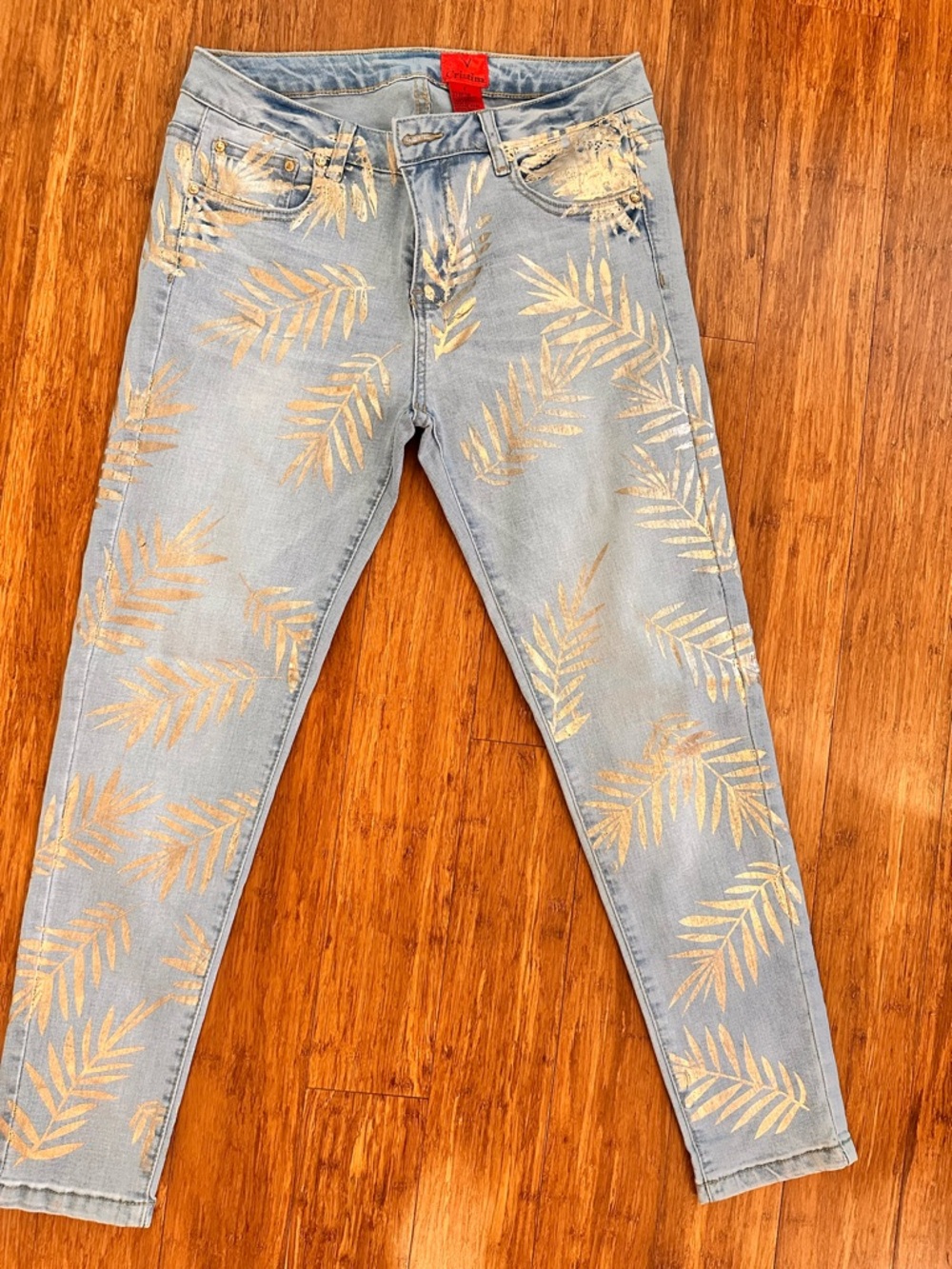 V Cristina Palm Leaf Print Skinny Jeans Size 6 Stretch